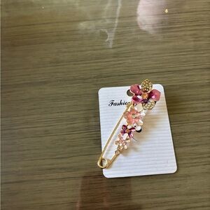 Floral Gold and Pink Brooch
